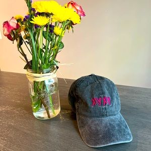 David and Young Adjustable Faded Charcoal Gray XOXO Heart Pink Baseball Hat Cap